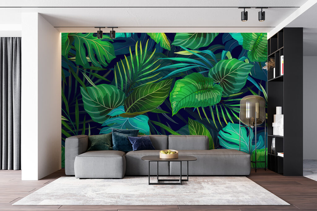 Foglie tropicali su blu — ambiente 3