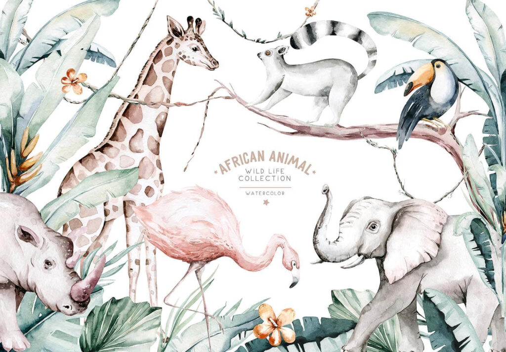 Elefante tra foglie verdi — design completo