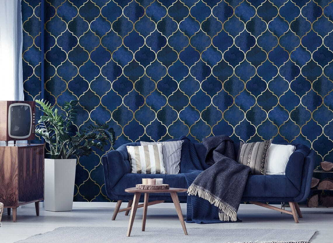 Rombi dorati su blu — ambiente 1
