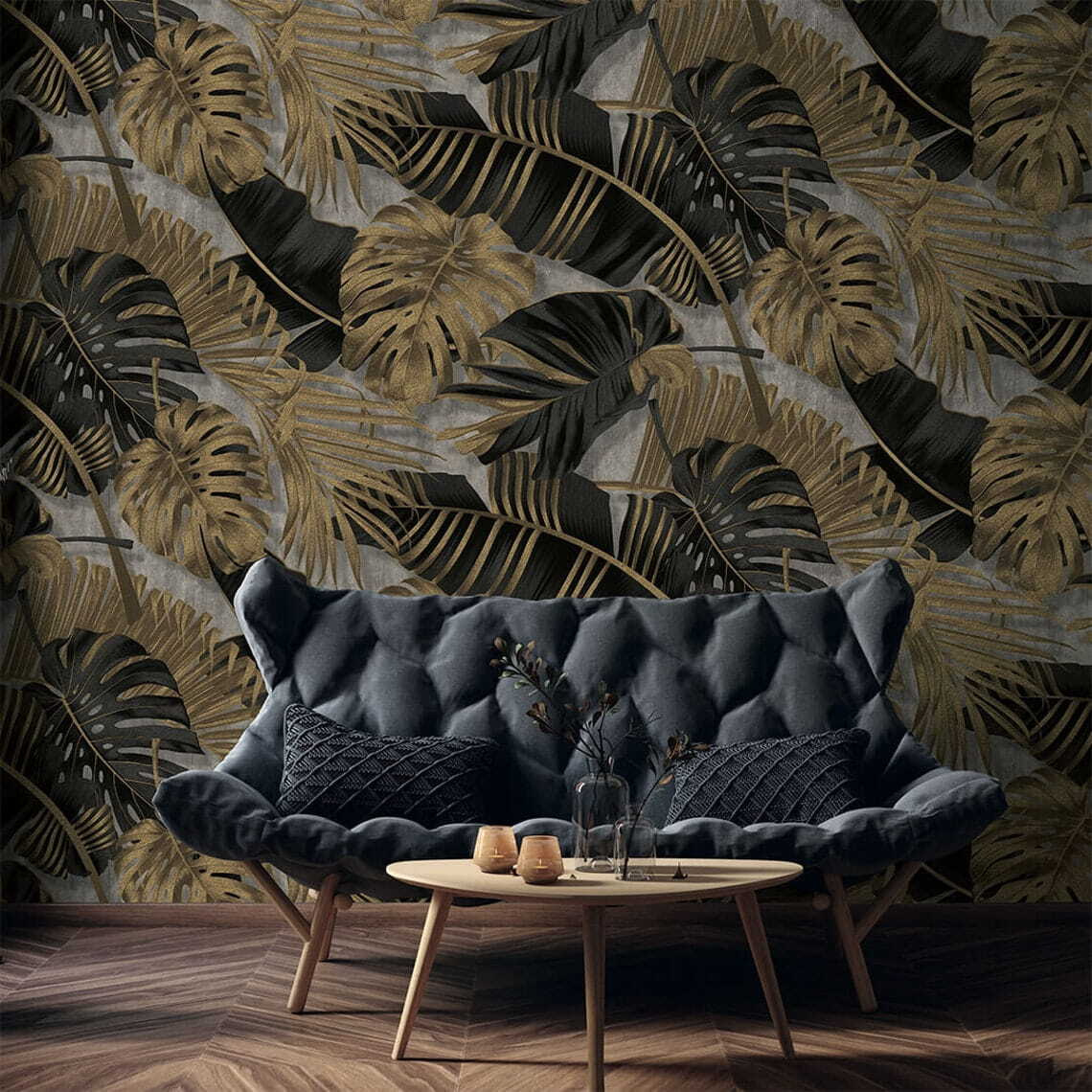Foglie d’oro su nero — ambiente 1