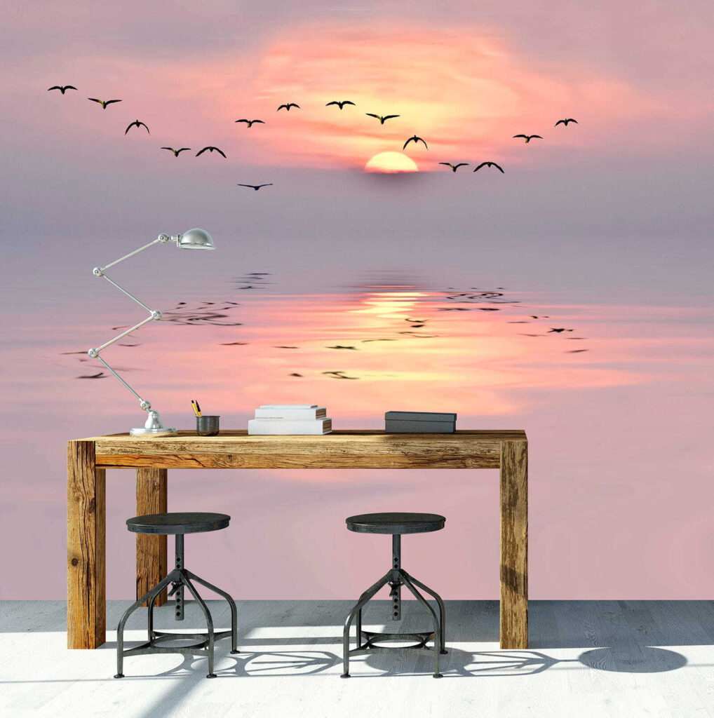 Uccelli sul mare rosa — ambiente 1