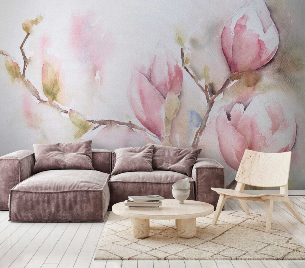 Magnolia ad acquerello rosa in un ambiente