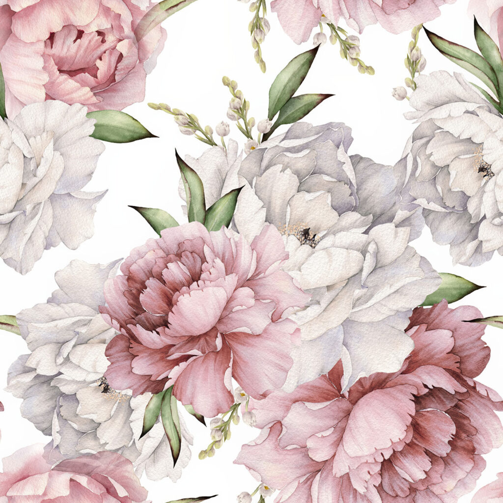 Peonie rosa su bianco — design completo