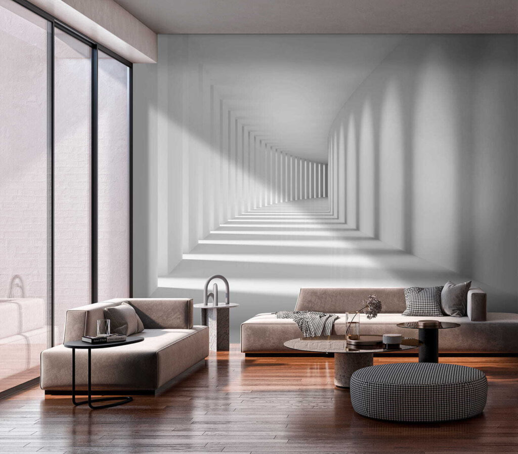 Corridoio bianco e ombre in un ambiente