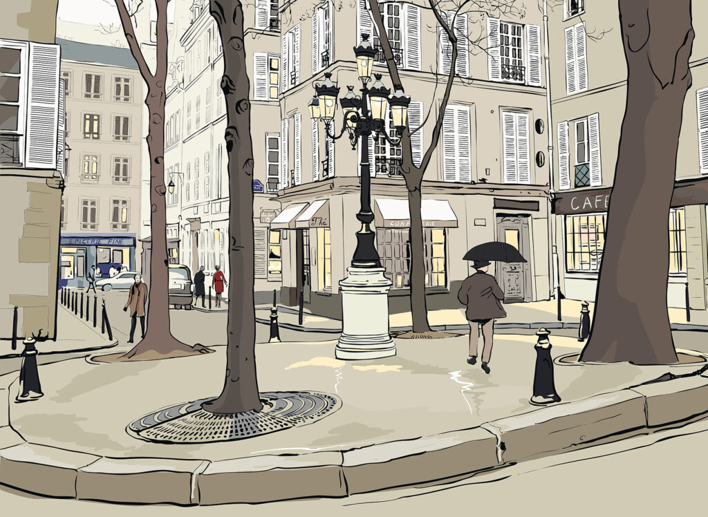 Piazza silenziosa disegnata — design completo