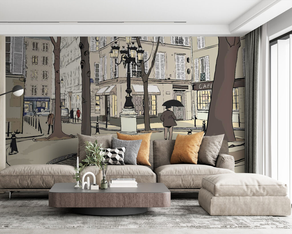 Piazza silenziosa disegnata in un ambiente