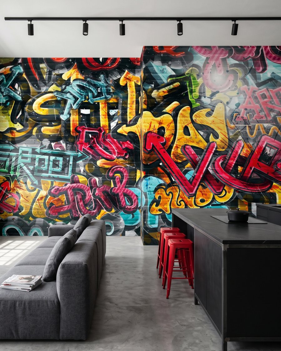 Muro pieno di graffiti in un ambiente