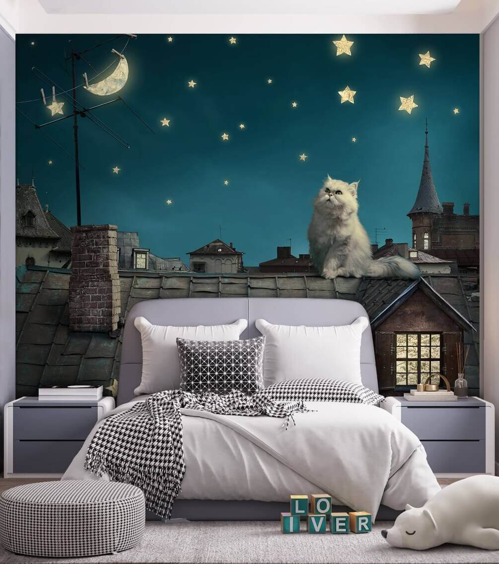 Gatto tra le stelle in un ambiente