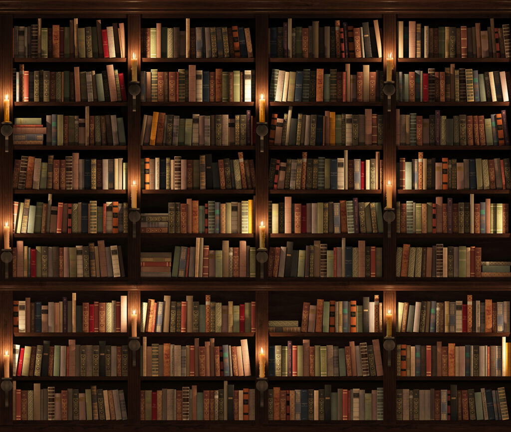 Biblioteca in ombra calda — design completo