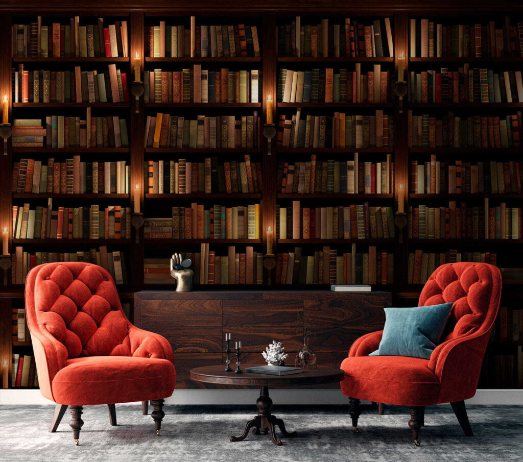 Biblioteca in ombra calda in un ambiente
