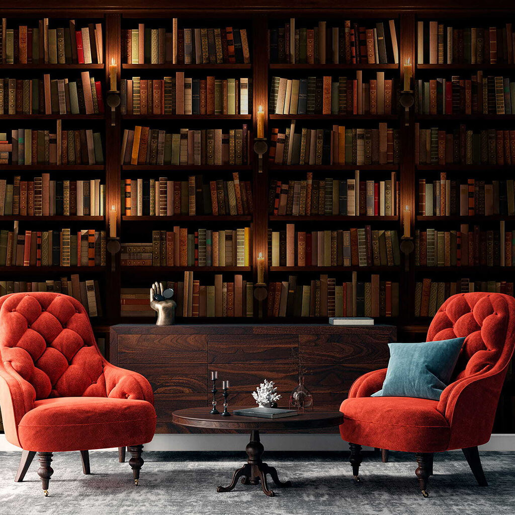 Biblioteca in ombra calda — ambiente 4