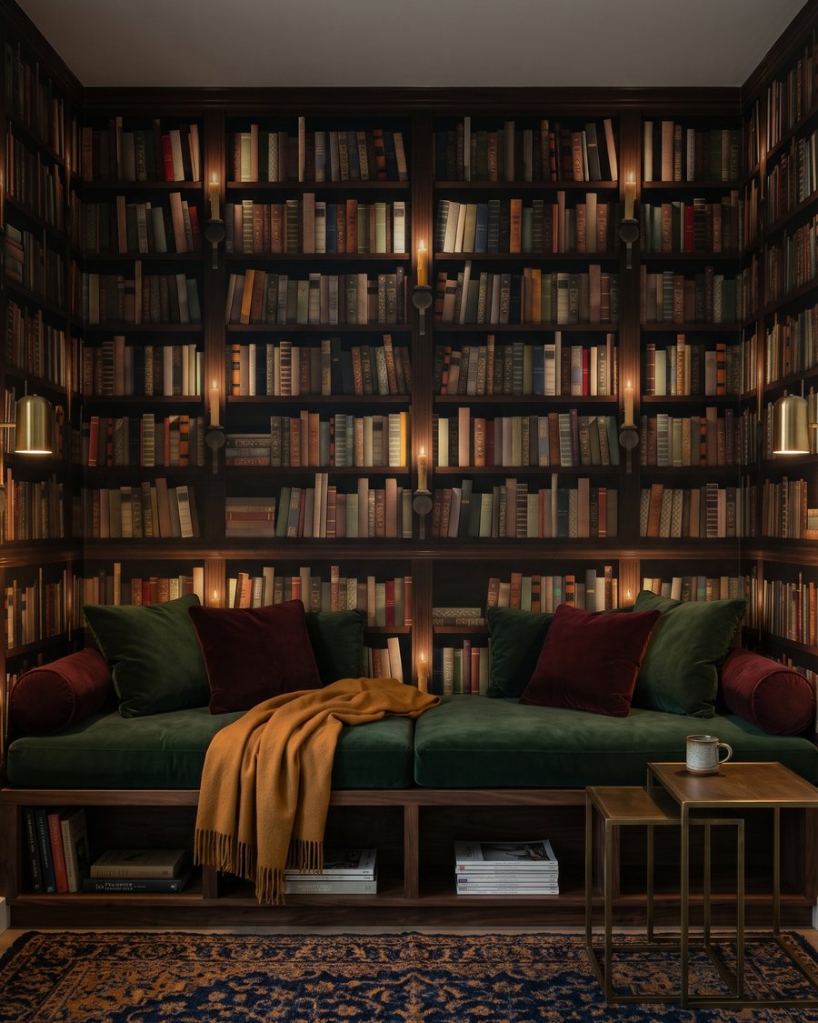 Biblioteca in ombra calda in un ambiente