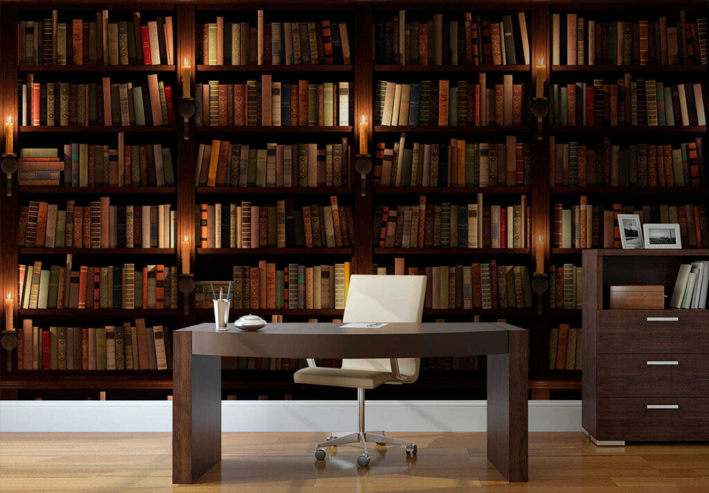 Biblioteca in ombra calda — ambiente 3