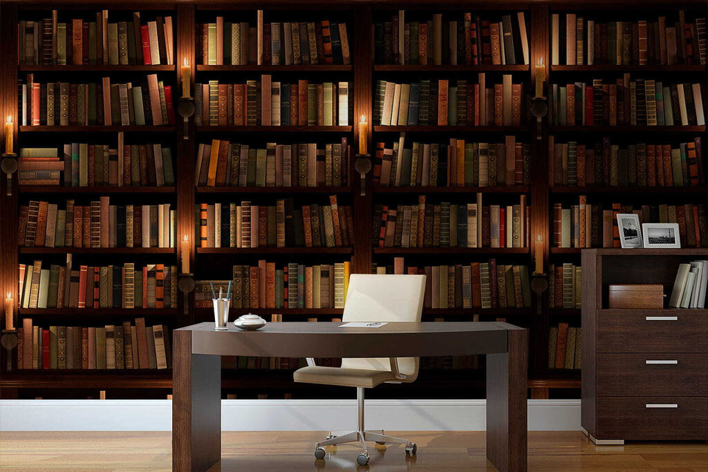 Biblioteca in ombra calda — ambiente 5