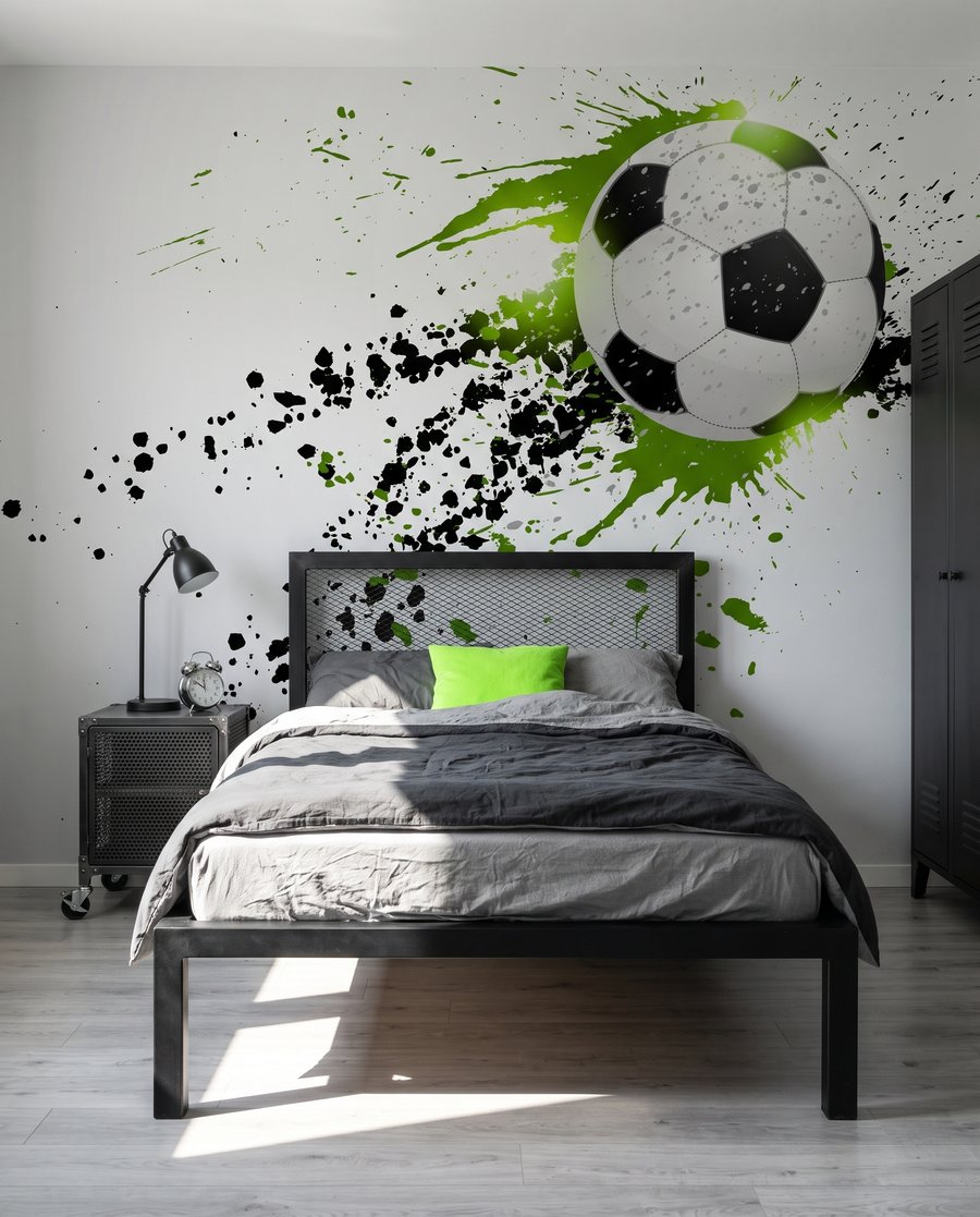 Pallone tra schizzi verdi in un ambiente