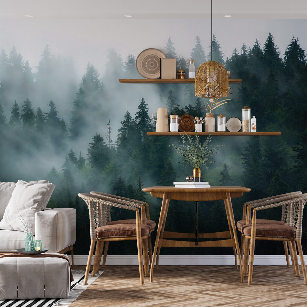 Nebbia tra le conifere — ambiente 12
