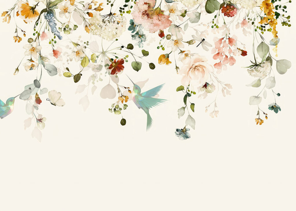 Bordura floreale con uccelli — design completo