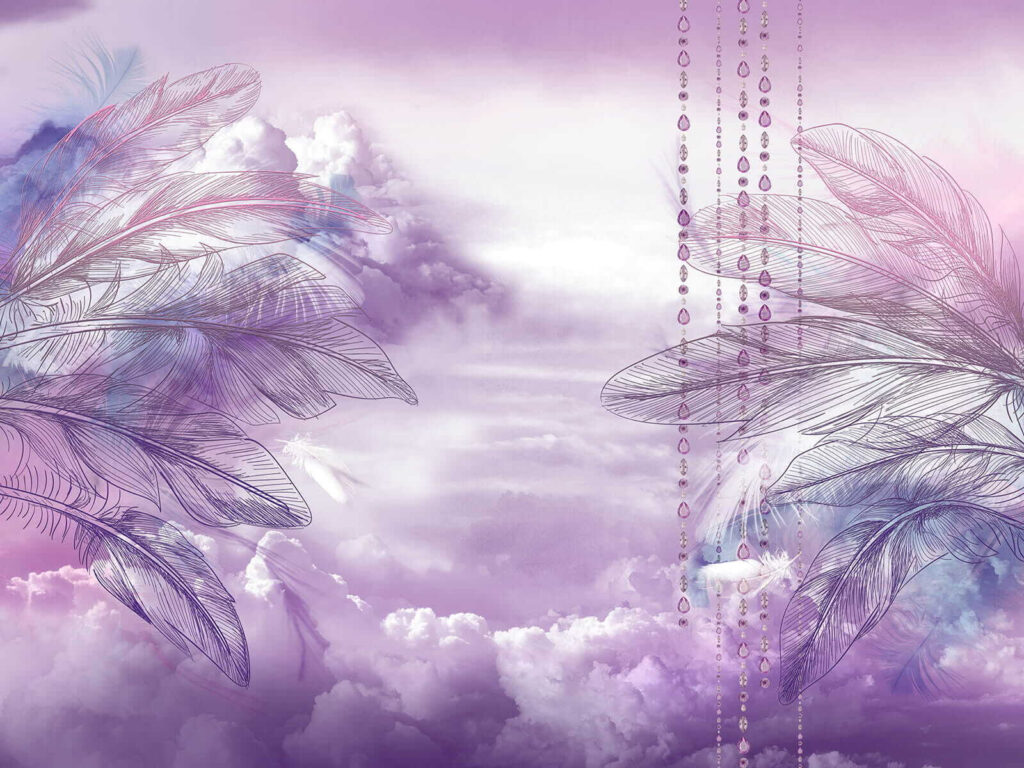Altalena viola tra piume — design completo