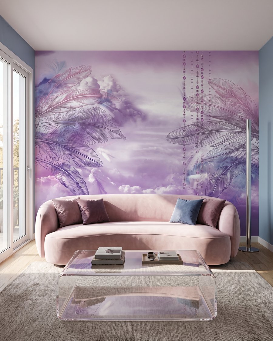Altalena viola tra piume — ambiente 5