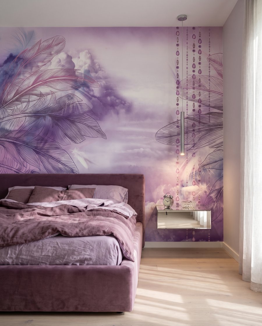 Altalena viola tra piume — ambiente 9