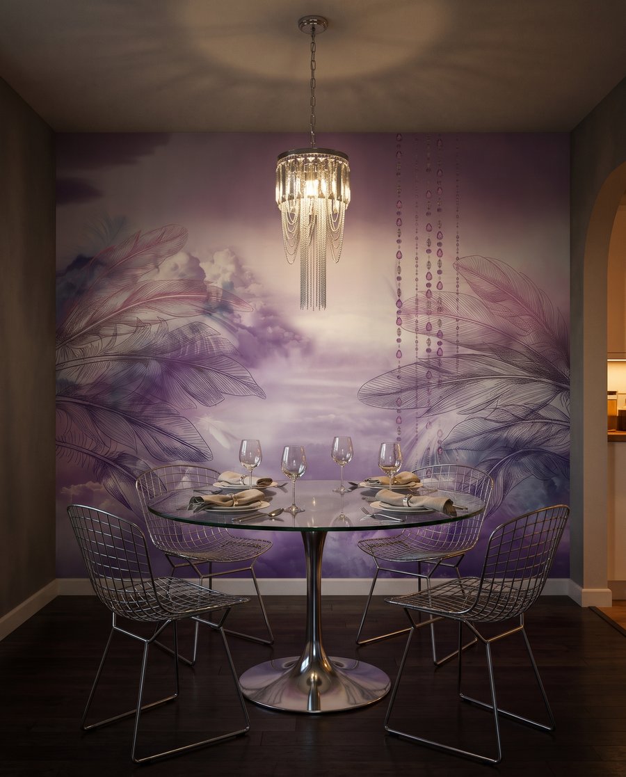 Altalena viola tra piume — ambiente 10