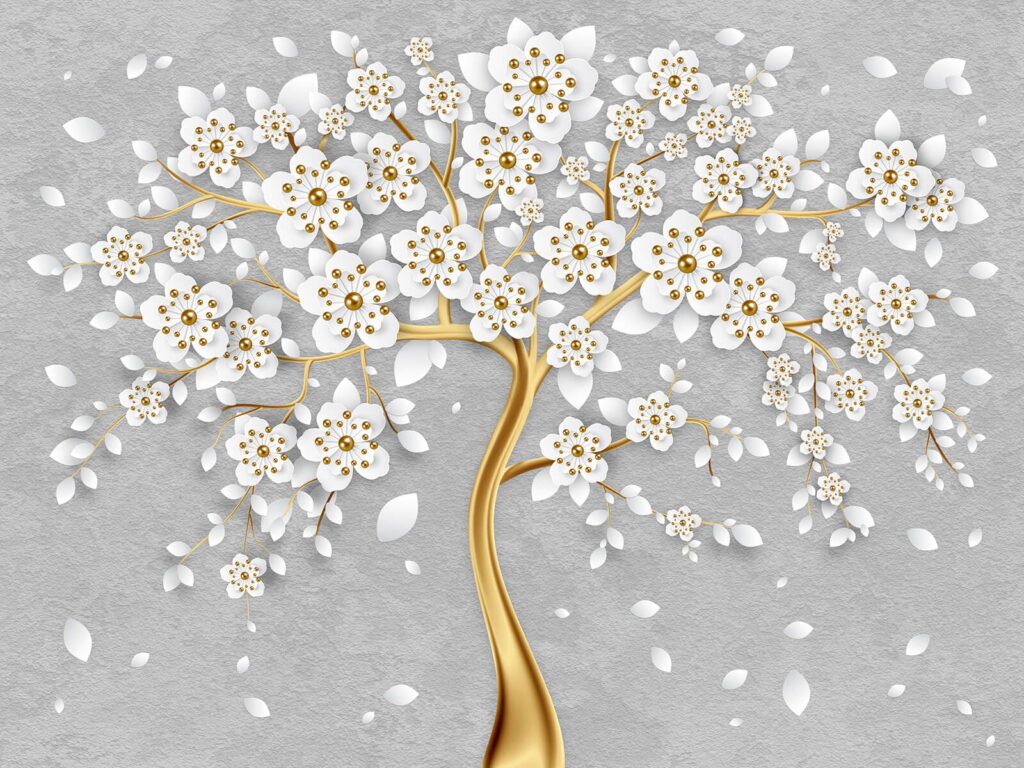 Rami dorati in fiore — design completo
