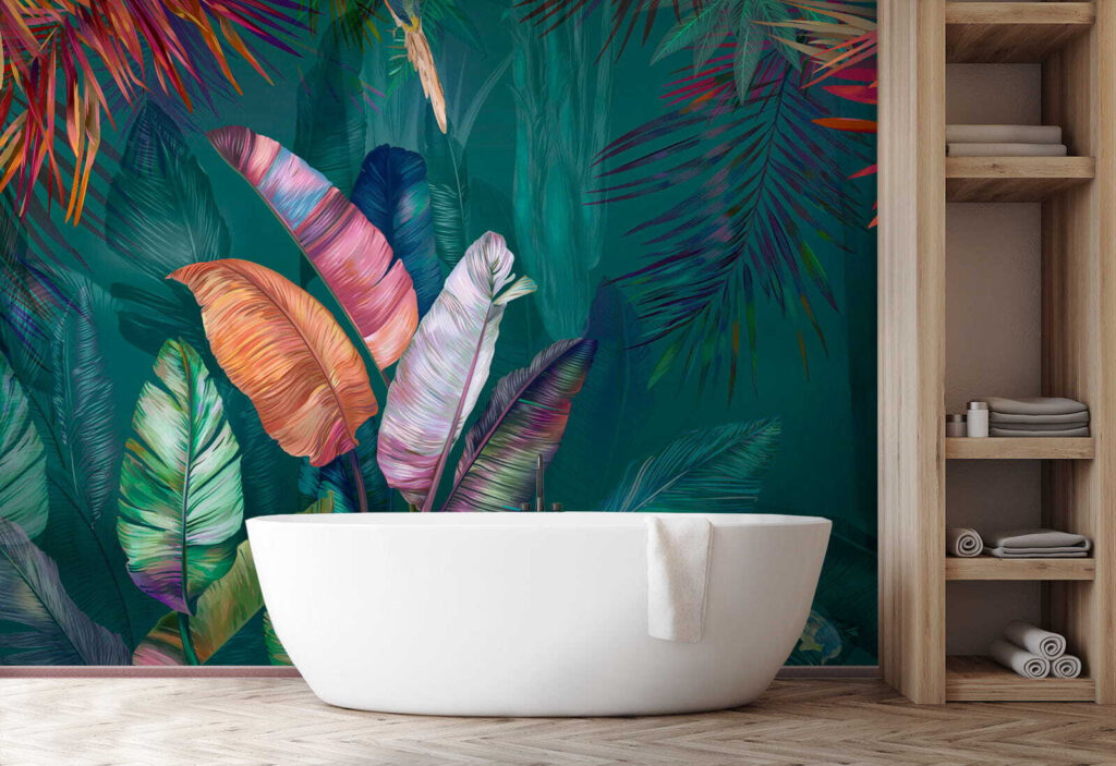 Foglie tropicali color gioiello in un ambiente