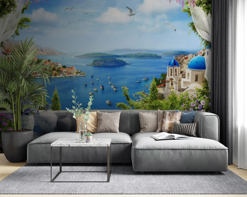 Terrazza sul mare blu in un ambiente