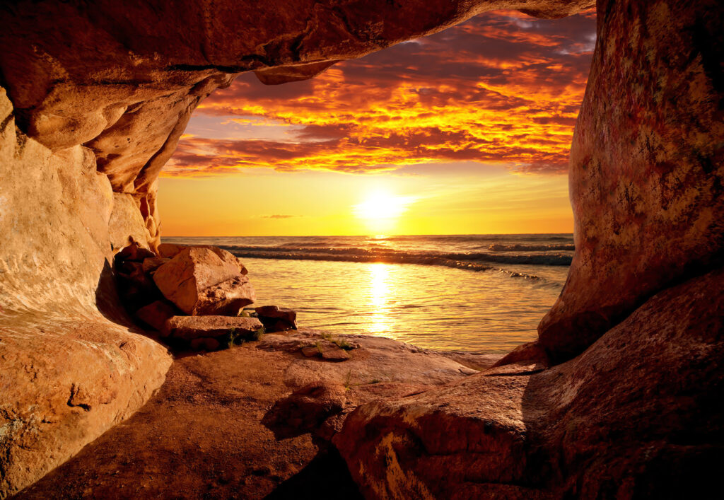 Tramonto nella grotta marina — design completo
