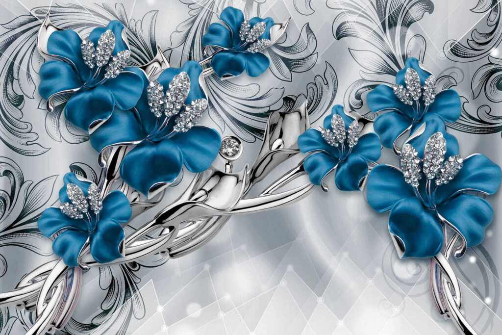 Orchidee blu tra riccioli — design completo