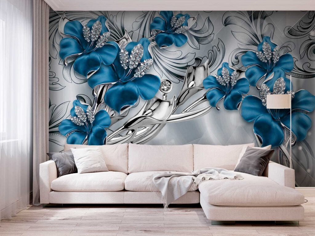 Orchidee blu tra riccioli in un ambiente