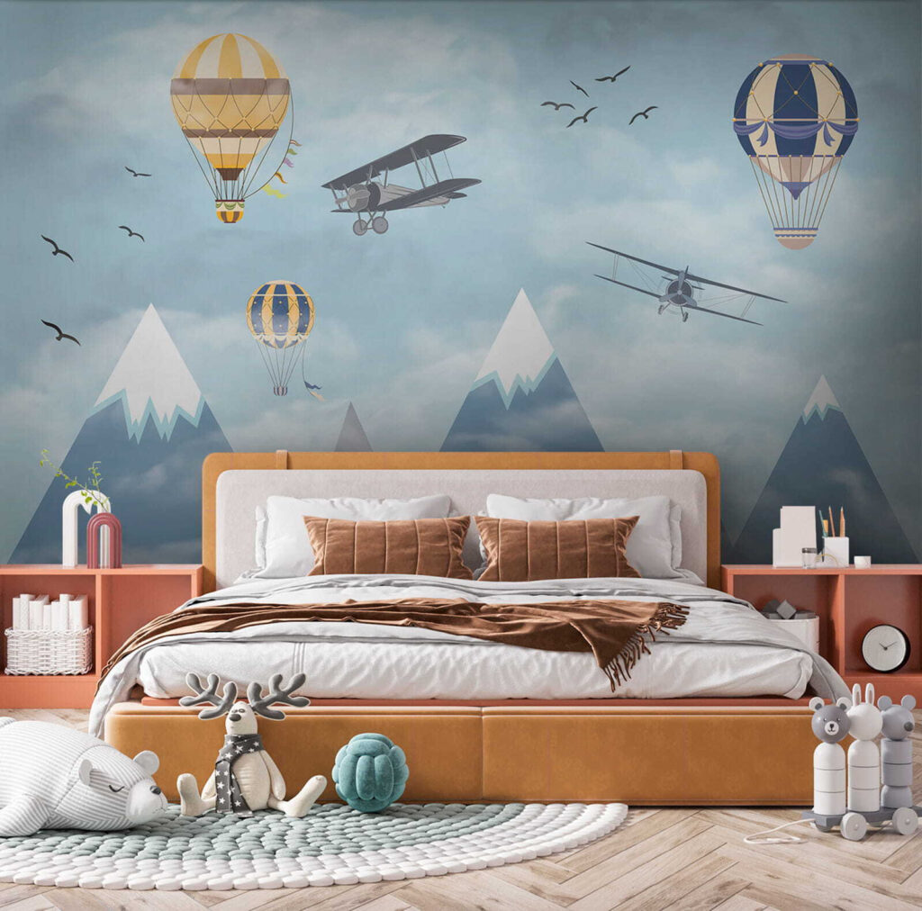 Mongolfiere sopra cime bianche — ambiente 8