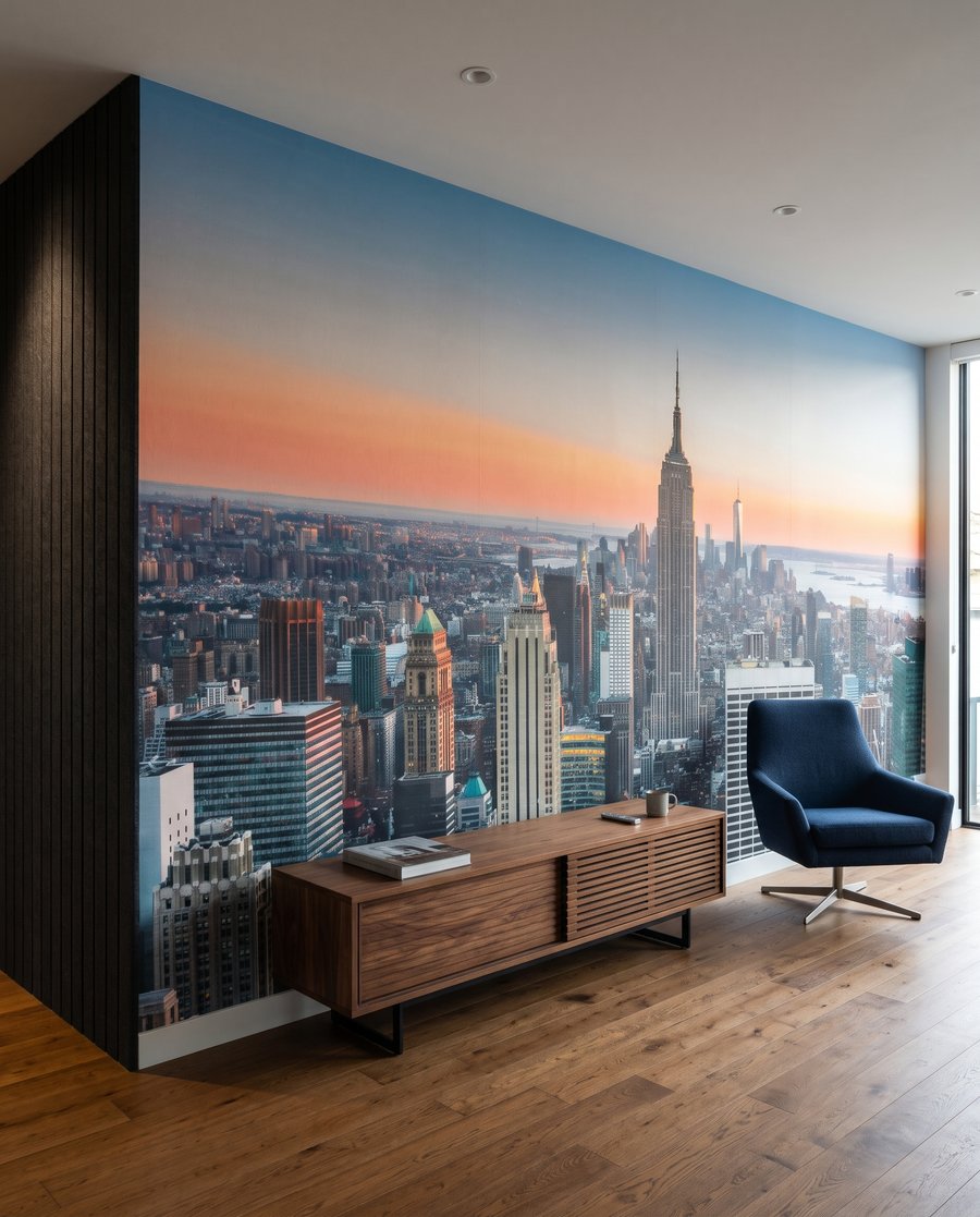 New York al tramonto in un ambiente