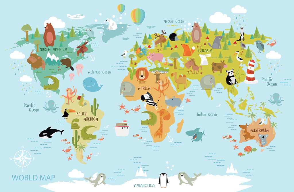 Mappa con animali disegnati — design completo