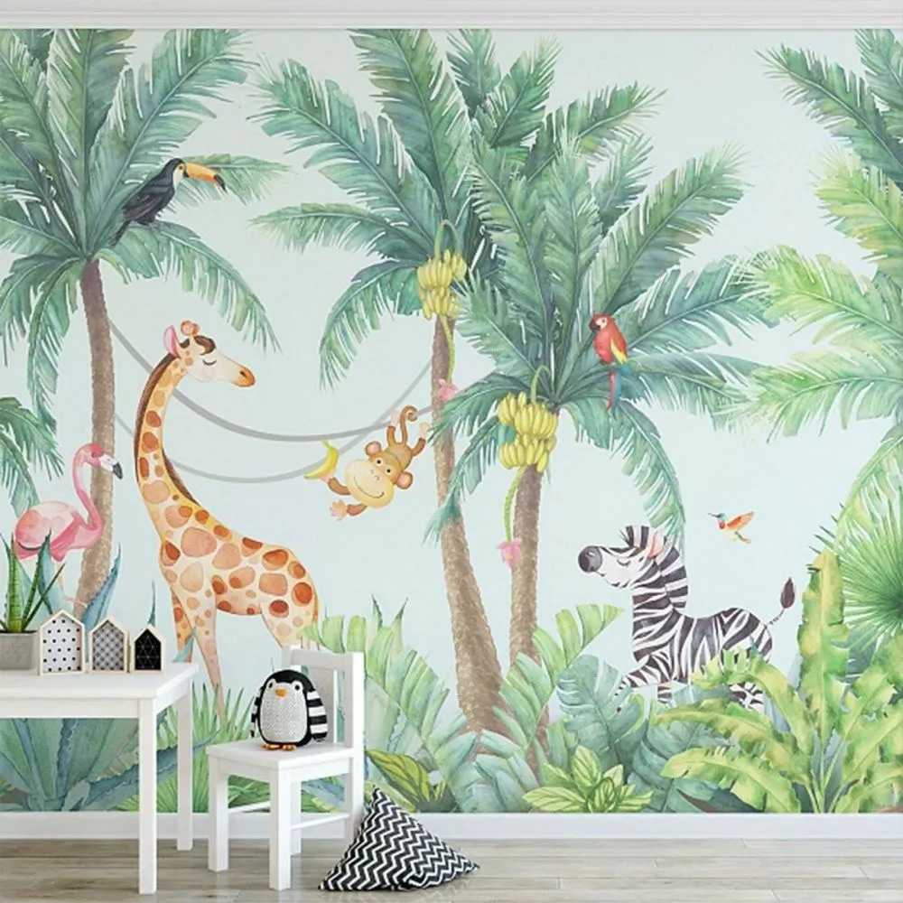 Animali tra le palme in un ambiente