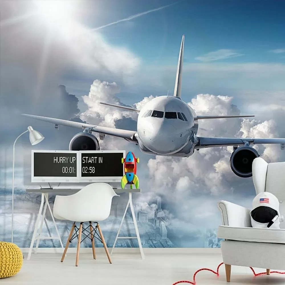 Aereo sopra le nuvole in un ambiente