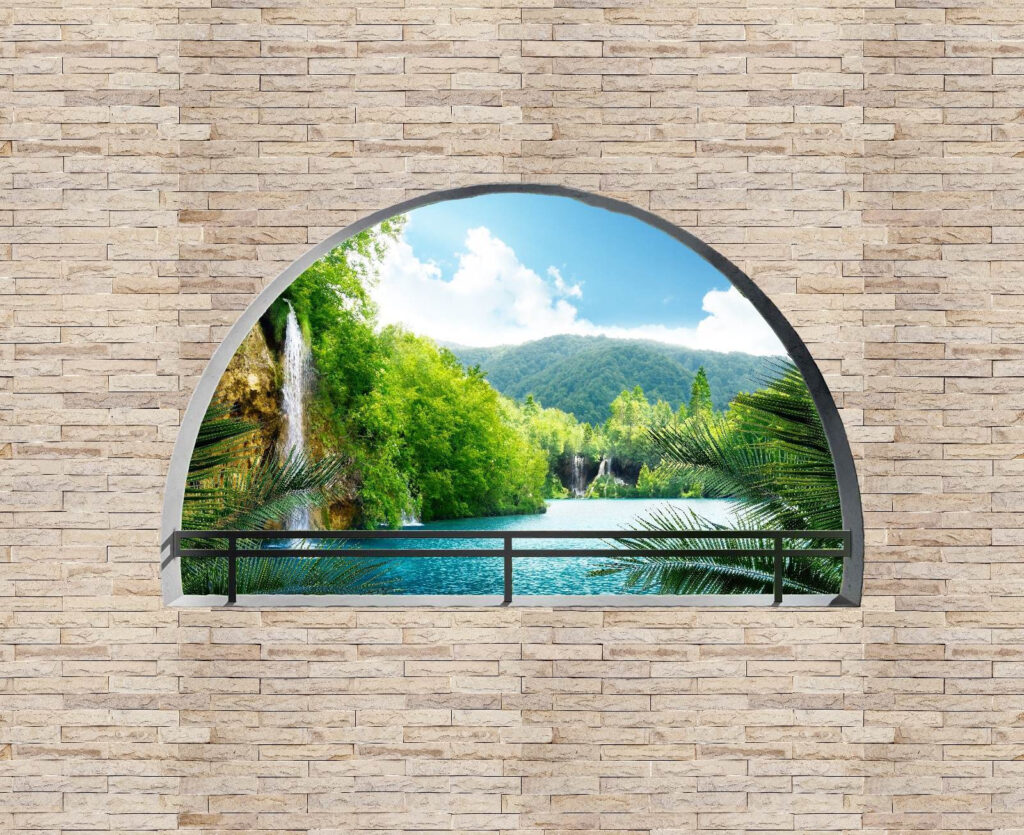Fiume dietro l’arco rotondo — design completo