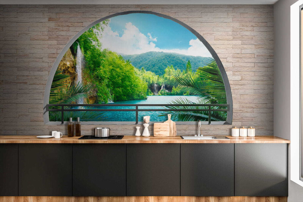 Fiume dietro l’arco rotondo — ambiente 1