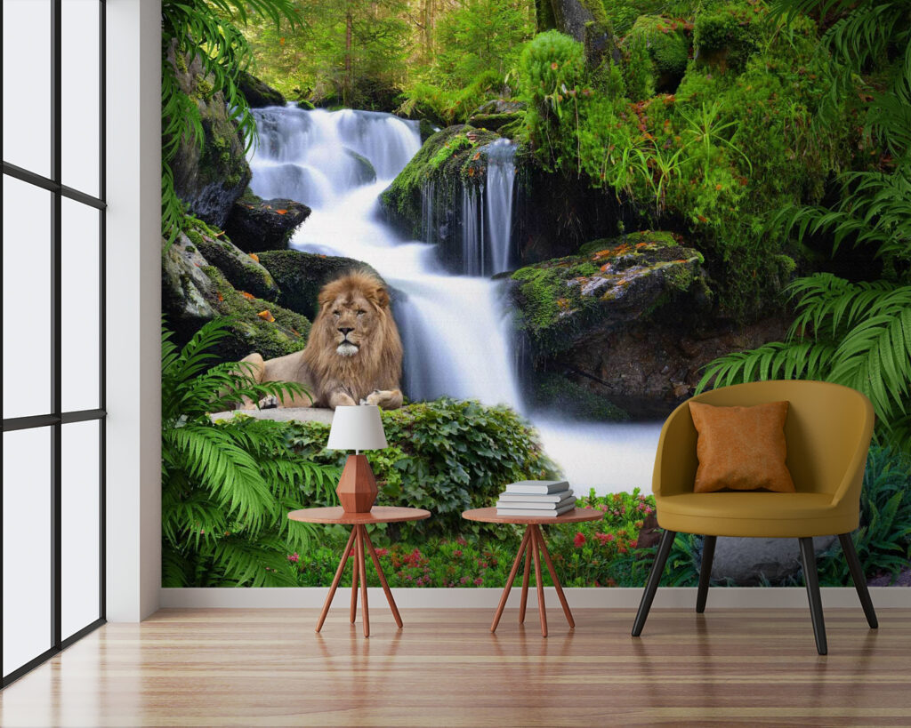 Leone presso la cascata — ambiente 1