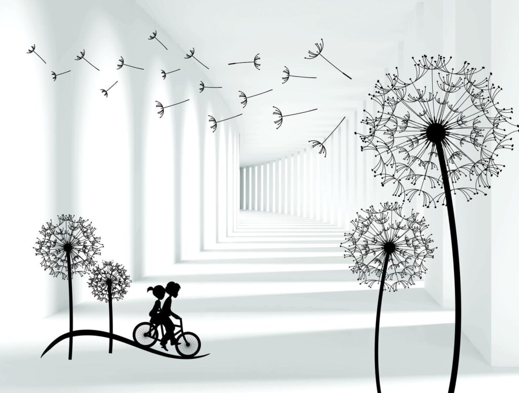 Ciclista tra soffioni — design completo