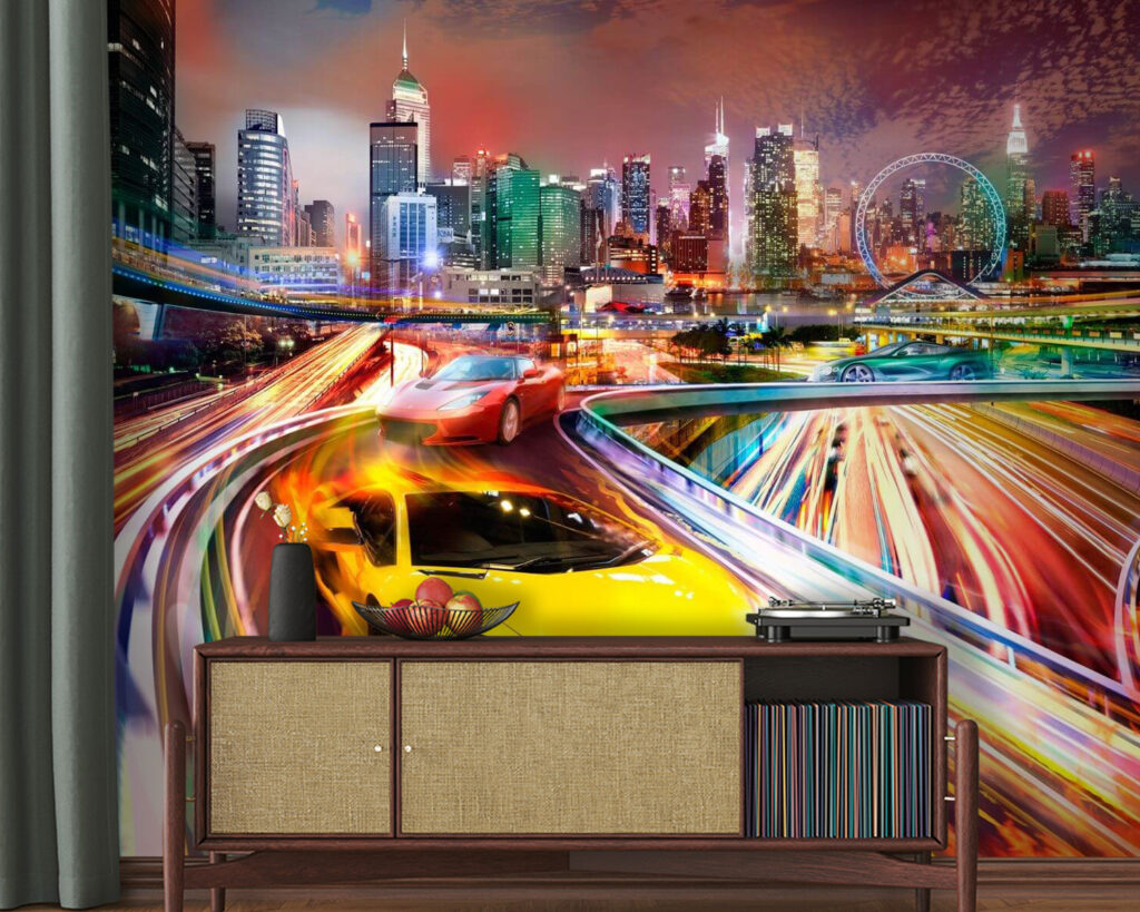 Sportiva tra scie colorate — ambiente 2