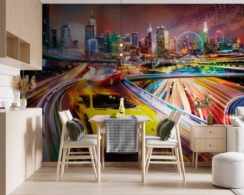 Sportiva tra scie colorate — ambiente 5