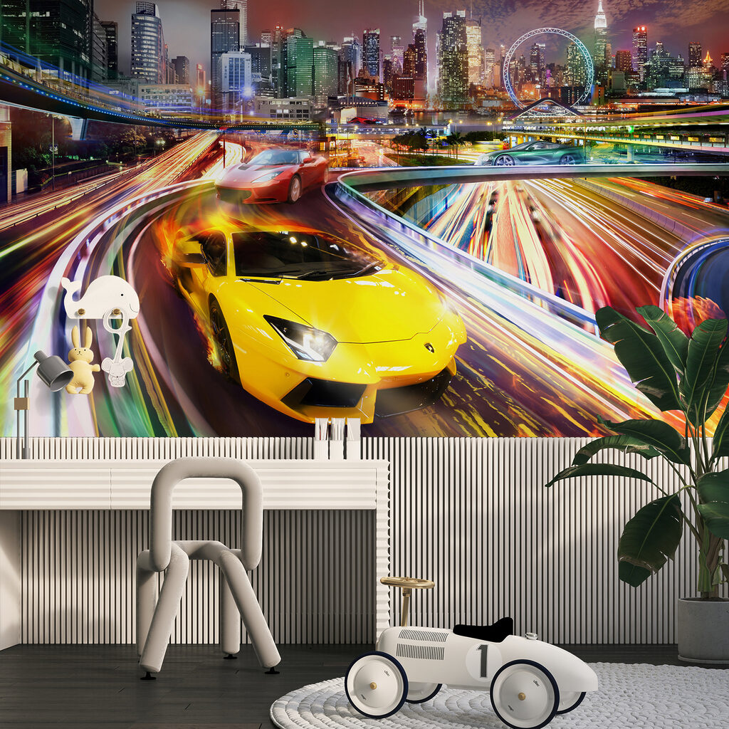 Sportiva tra scie colorate — ambiente 6