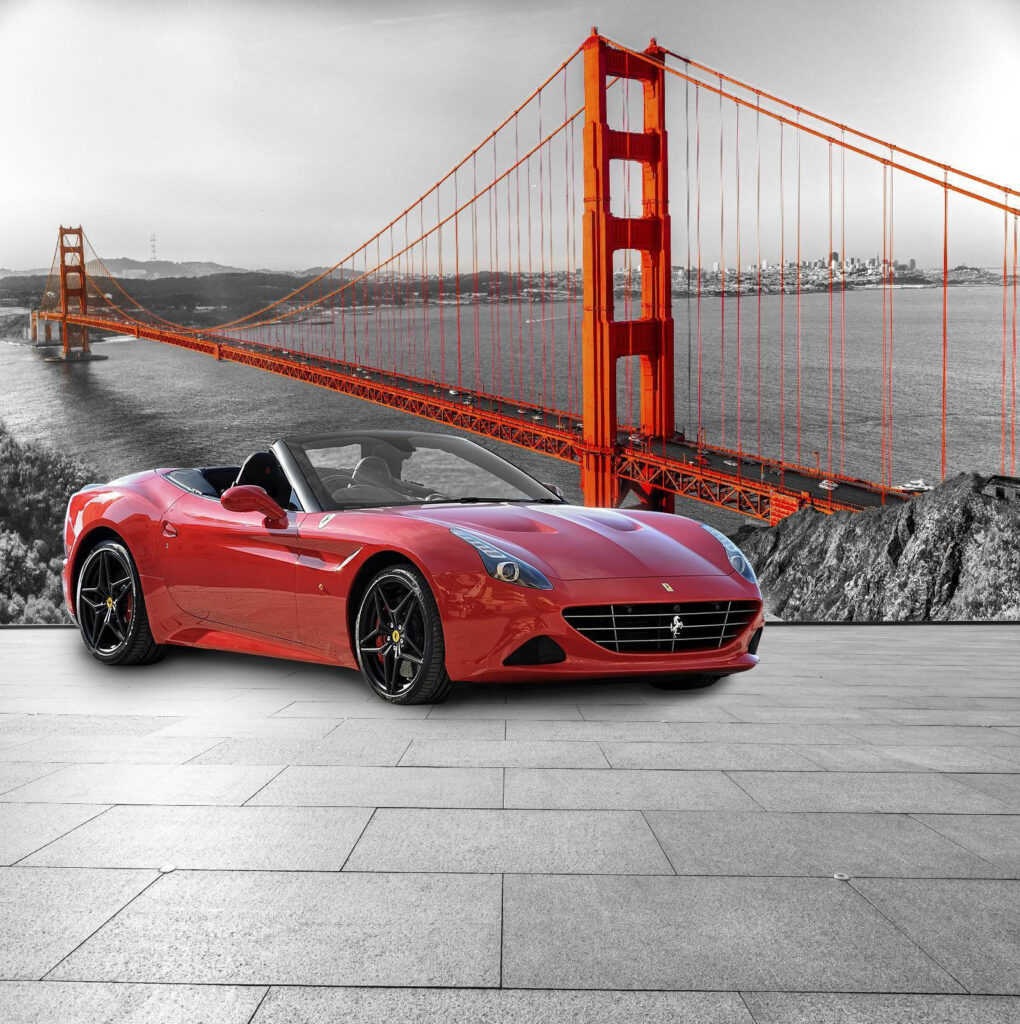 Sportiva rossa sul ponte — design completo