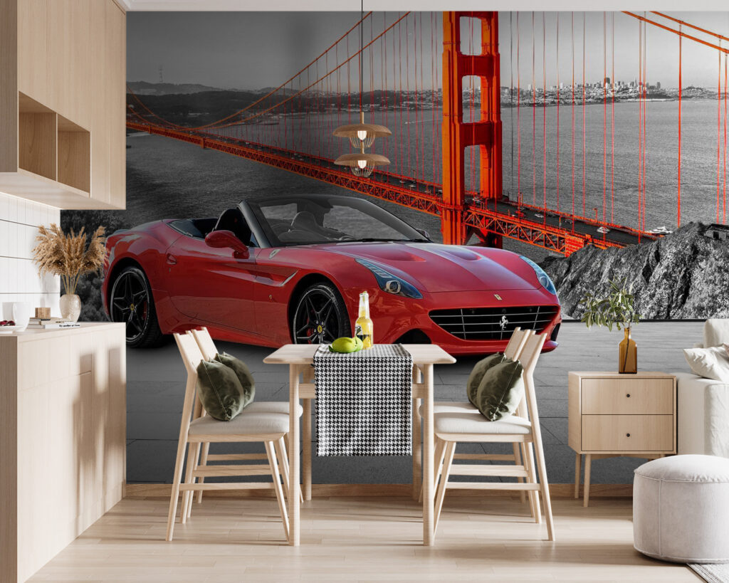 Sportiva rossa sul ponte — ambiente 2