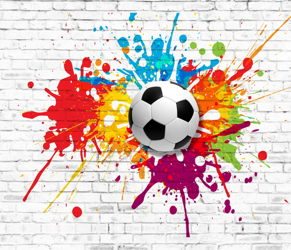 Pallone tra schizzi colorati — design completo