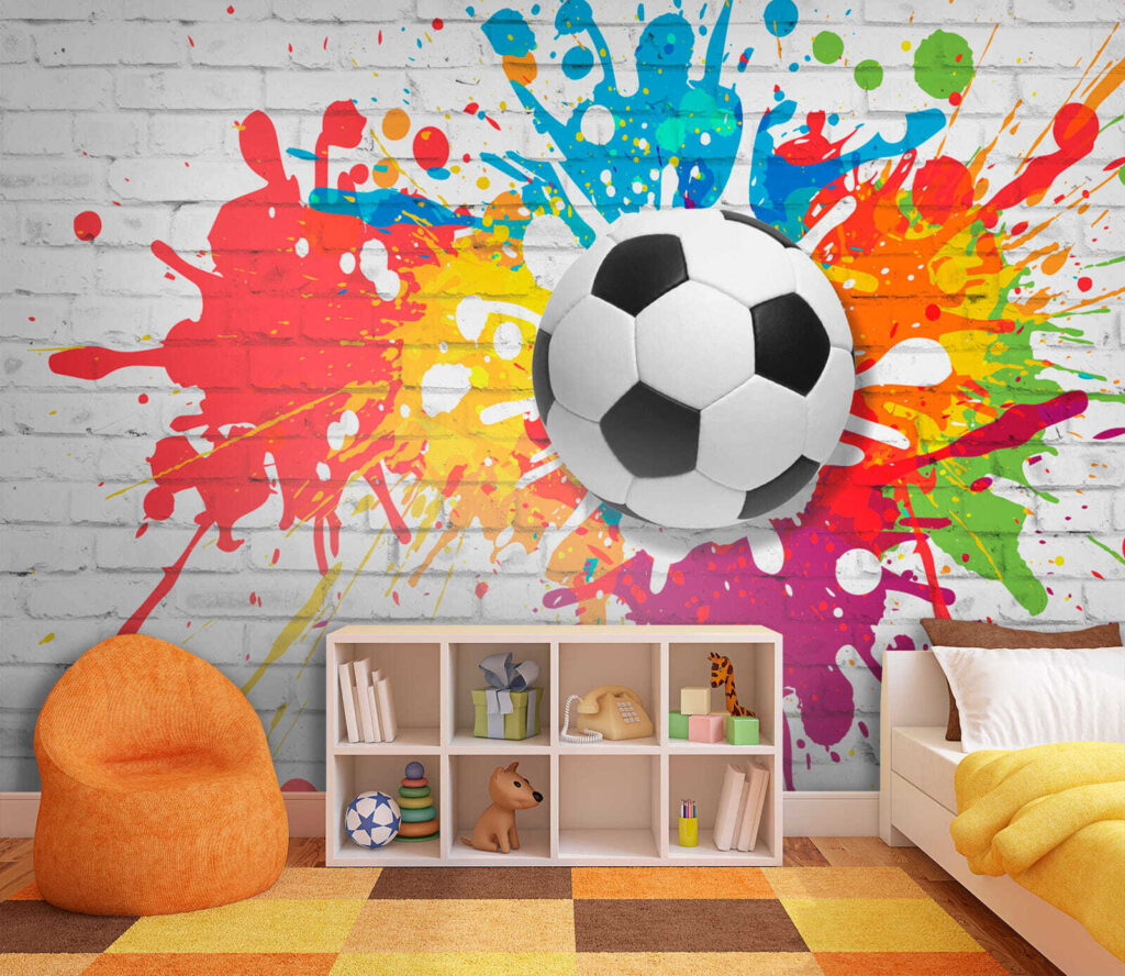 Pallone tra schizzi colorati — ambiente 3
