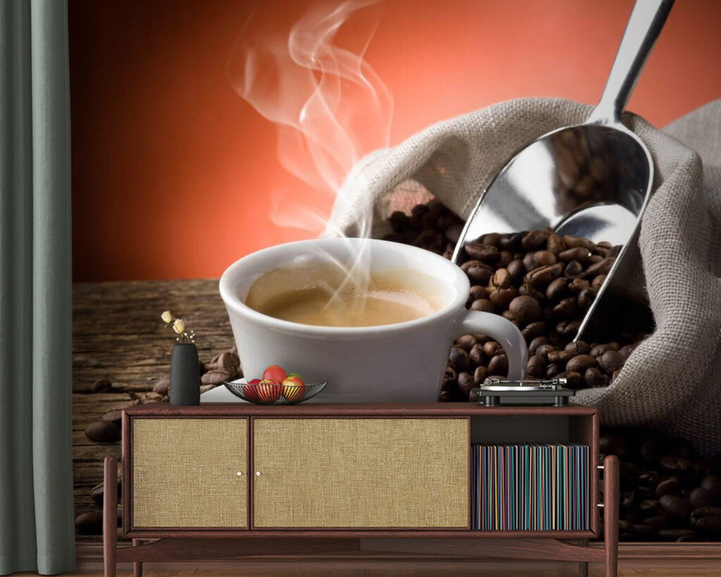 Caffè fumante tra chicchi — ambiente 2