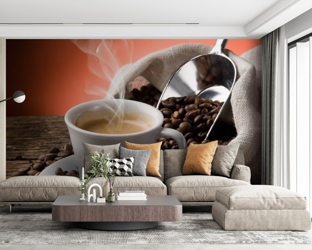 Caffè fumante tra chicchi — ambiente 1