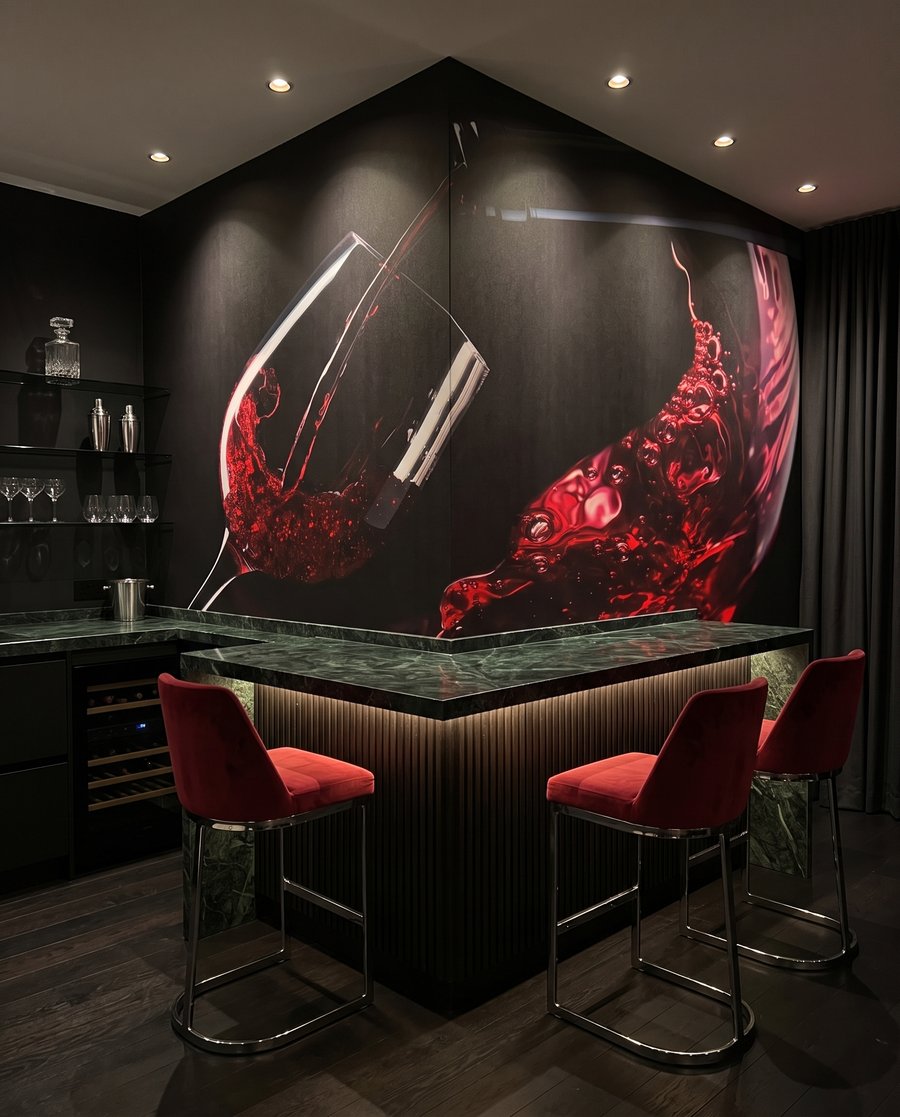 Vino rosso in movimento in un ambiente